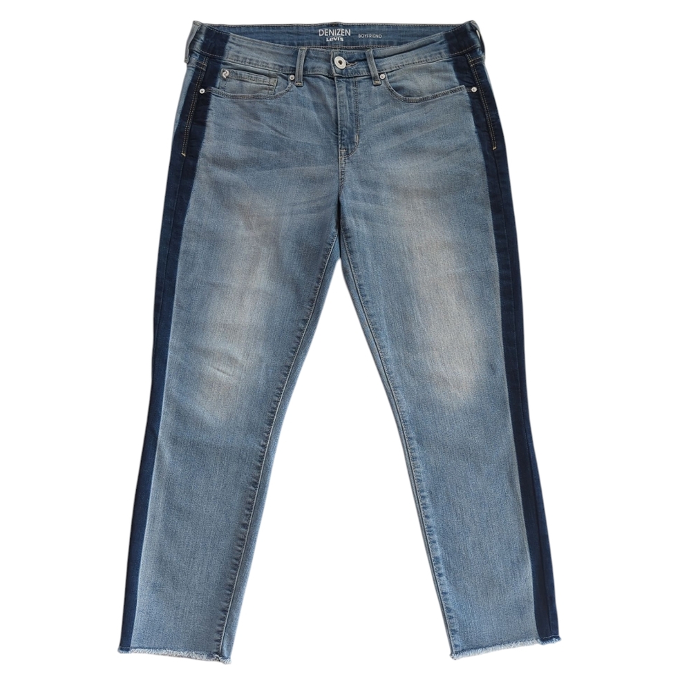 Denizen from Levi's Stripe Boyfriend Frayed Hem Jeans Junior 11 - W30 Two Tone
